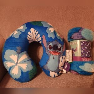 DISNEY- STITCH Kids 2 pc Travel Neck Pillow and Blanket Combo